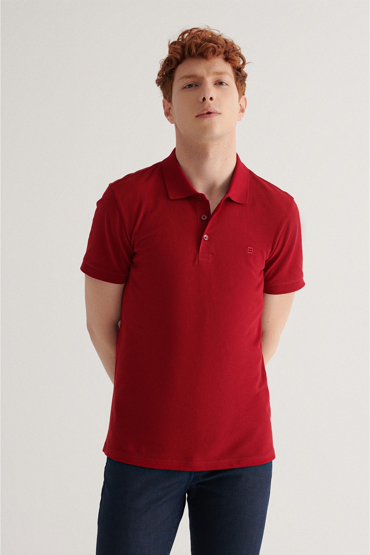 Men's Claret Red 100% Cotton Cool Keeping Standard Fit Regular Cut Polo Neck T-shirt E001004