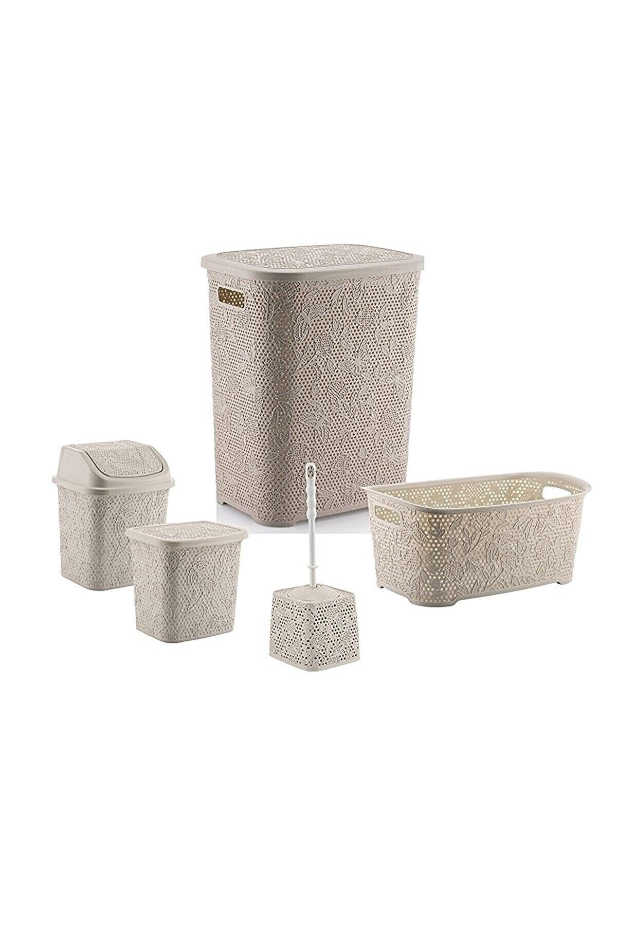 5 Piece Bathroom Set Dirty Basket Laundry Saddle - Swordslife