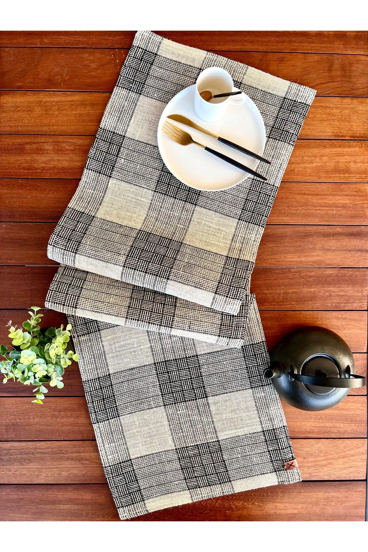 136x36cm Rectangular Straw Jute Runner Ranır / Living Room Kitchen Table Cover / Console Cover - Striped - Swordslife