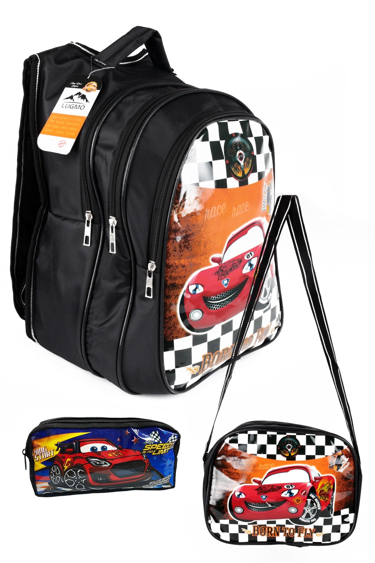 Backpack Set Middle School Primary School 3 Pocket Padded Car Black
