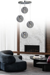 Pendant Lamp Tray Silver 4-Piece Smoked Glass Chandelier