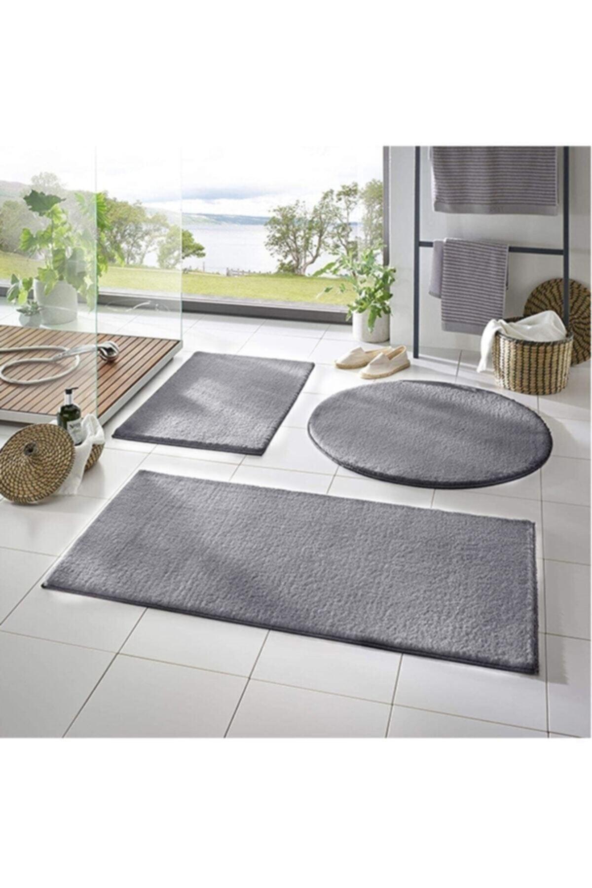 3 Piece Bath Mat Carpet Plush Carpet Closet Set Dark Gray 50x90-50x60--50x50(ROUND) - Swordslife