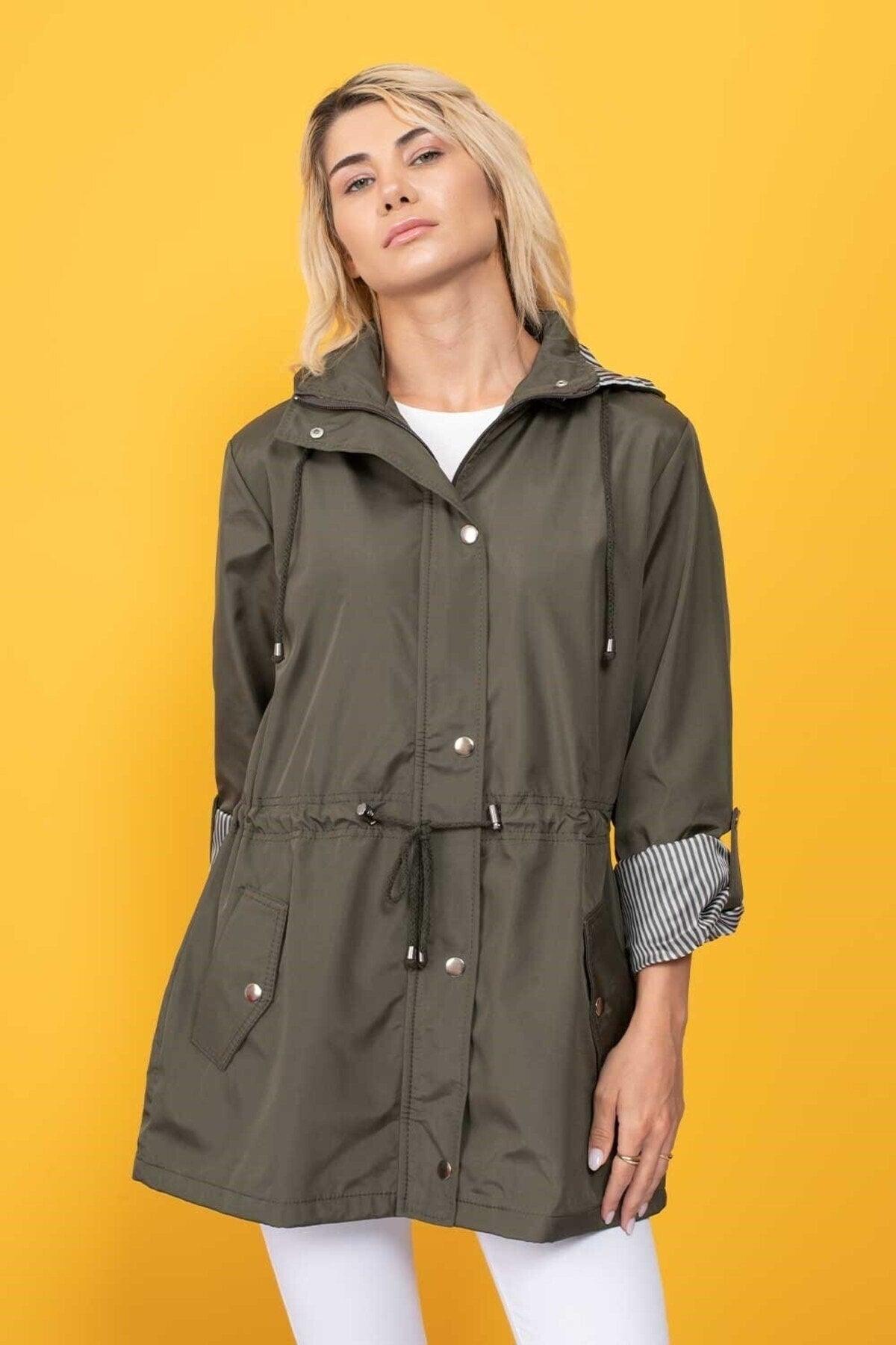 Women's Khaki Green Hooded Seasonal Coat - Swordslife