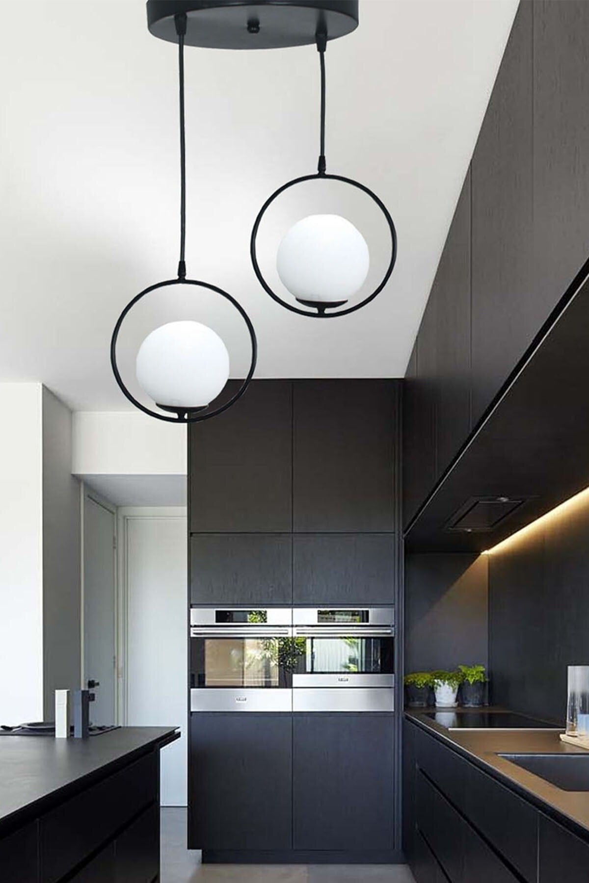 Lito 2 Black Tray Pendant Lamp Chandelier-glass