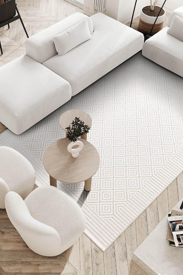 Meridian Cream Non-Slip Base Modern Woven Carpet Kids Room Living Room Living Room Kitchen 65287 - Swordslife