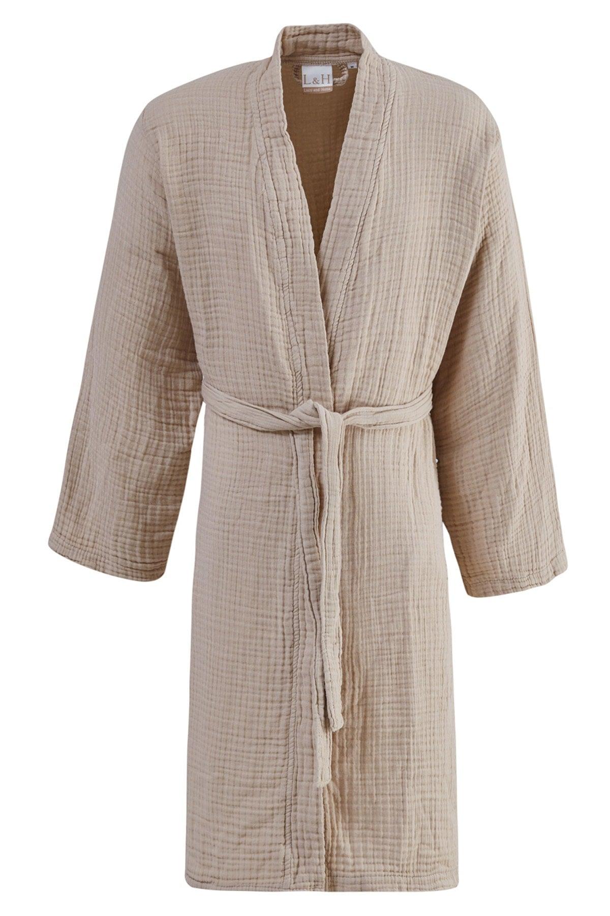 Unisex Ecru 4 Layer Muslin Dressing Gown / Bathrobe /kimono - Swordslife