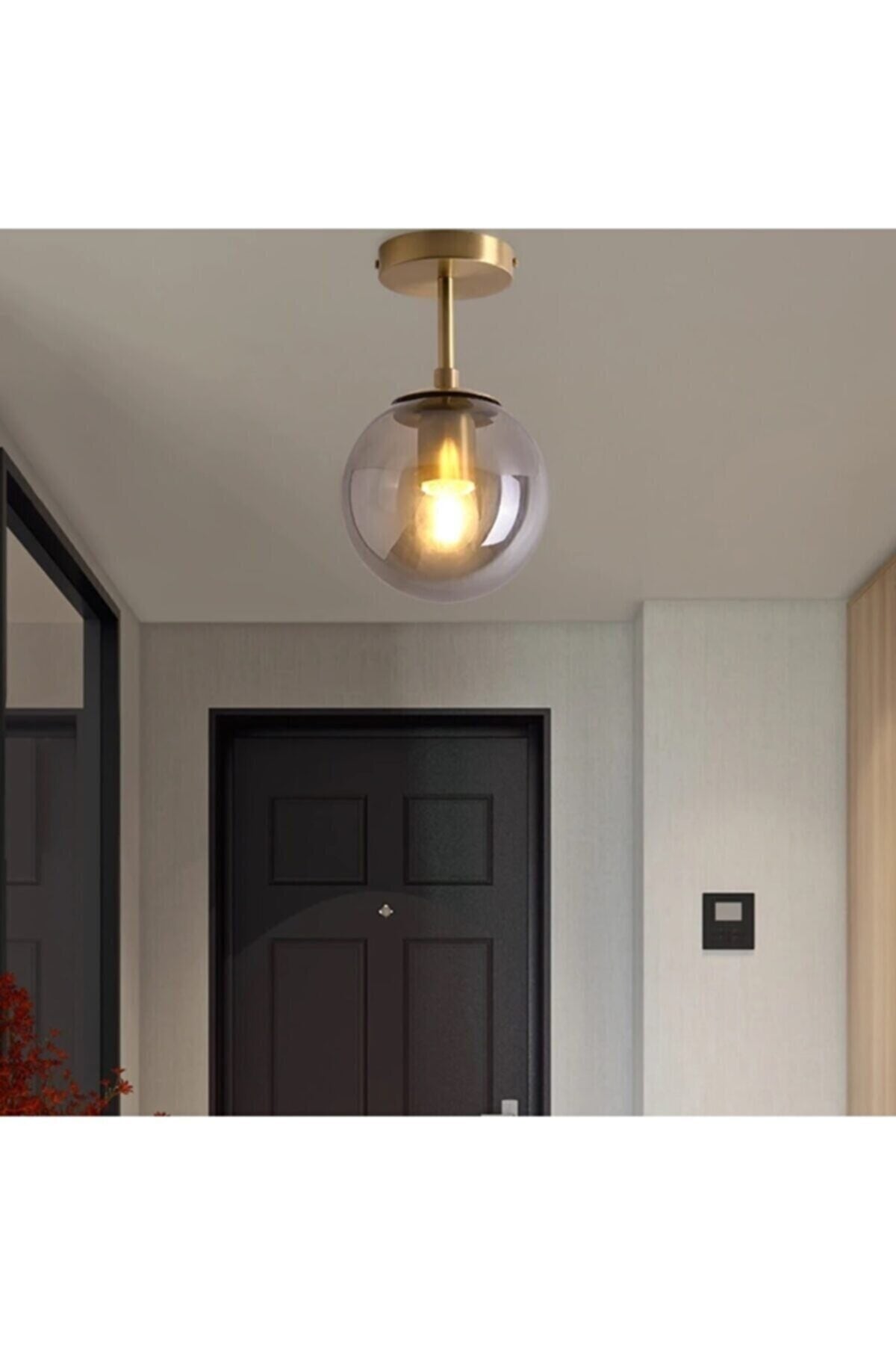 Mini Living Room - Kitchen - Bedroom Glass Gold Antique Color Smoked Glass Single Ceiling Plophonier Chandelier