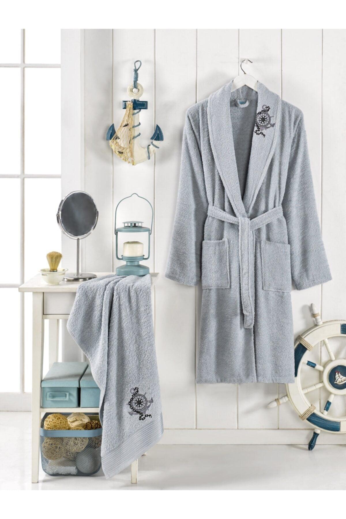 Şilay Towel Bathrobe Set of 2 Light Gray - Swordslife