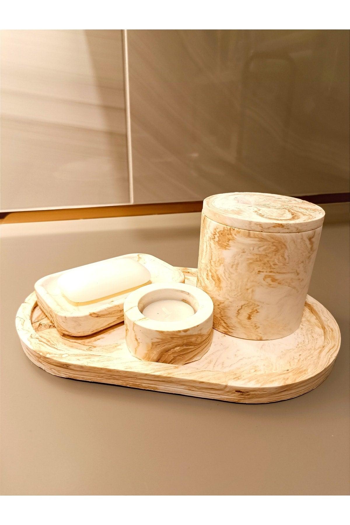 Marble Series Marble Look Bathroom Set & Tray Soap Dispenser Toothbrush - Swordslife