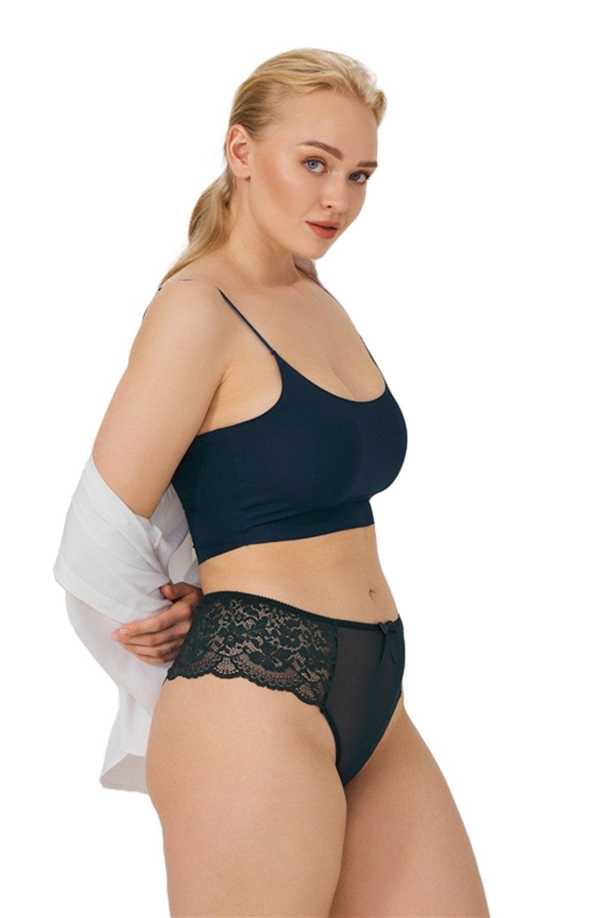 Tenan Green Lacy Tulle Detailed Plus Size Brazilian Panties - Swordslife