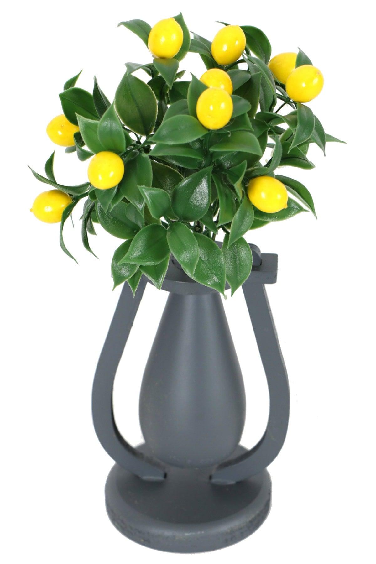 Artificial Lemon Bunch in Decorative Mini Vase 30 Cm - Swordslife