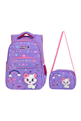 Licensed Lilac Cat Patterned Primary School Backpack And Lunch Box