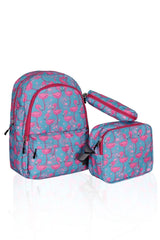 Turquoise Flamingo Patterned Triple Primary School Bag Set