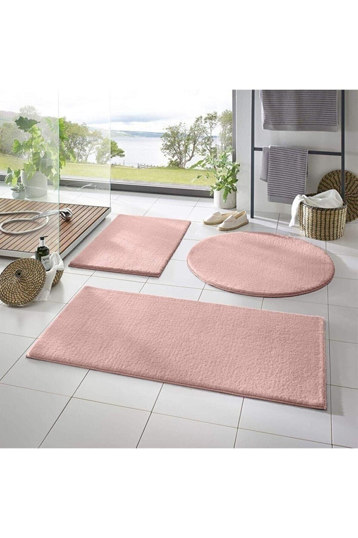 Sarar Post 3 Pcs Bathroom Carpet (60X100, 40X60, 60X60 ROUND) Plush Post Carpet Closet Set Powder - Swordslife