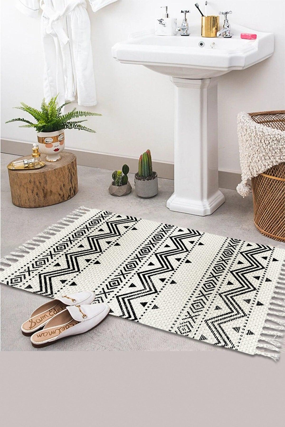 Else Patterned Washable Modern Single Bath Mat Carpet Vintage Woven Rug 50x80cm Byns-03 - Swordslife