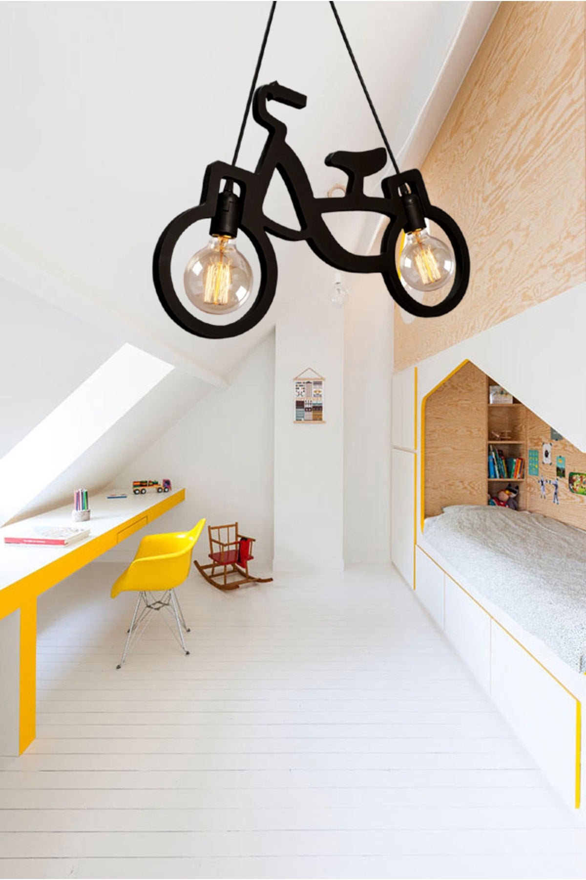 Wood Wooden Black Bicycle Pendant Lamp Chandelier Wooden Luxury Rustic Modern Decorative Lamp Children's Room Chandelier