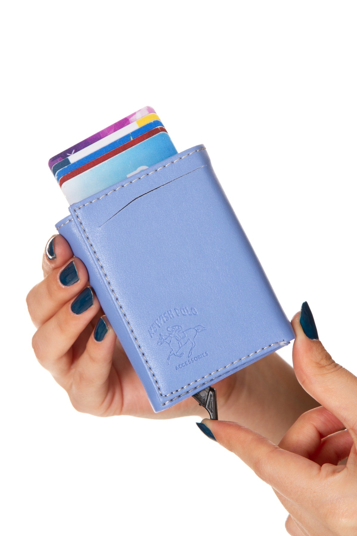 Women's Leather Aluminum Mechanism Sled Card Holder Wallet with Paper Money Compartment (7,5X10CM)