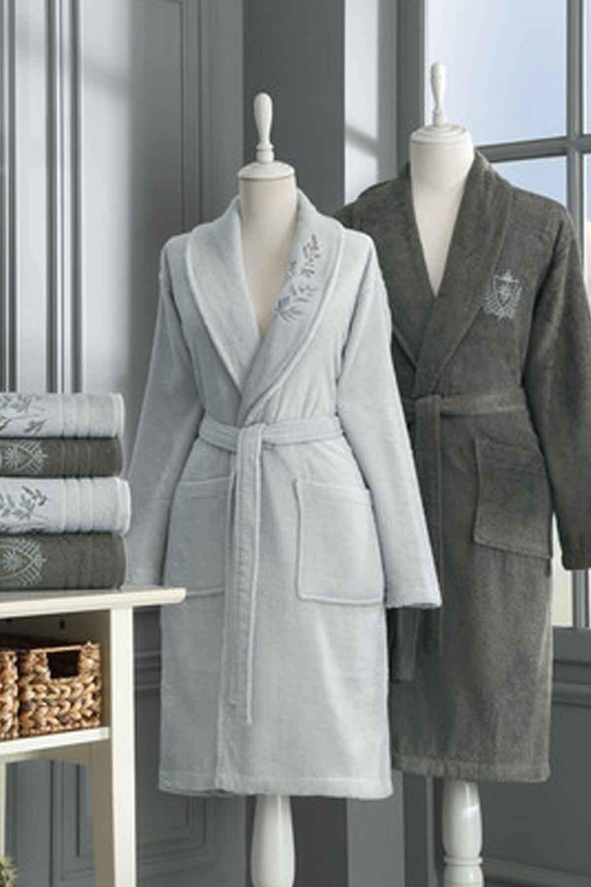 Soft Leaf Family Bathrobe Set Grey-anthracite - Swordslife