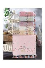 Cotton Flora Lattice Embroidered Tasseled 6 Pcs 50x90 Hand Face Towel Set - Swordslife