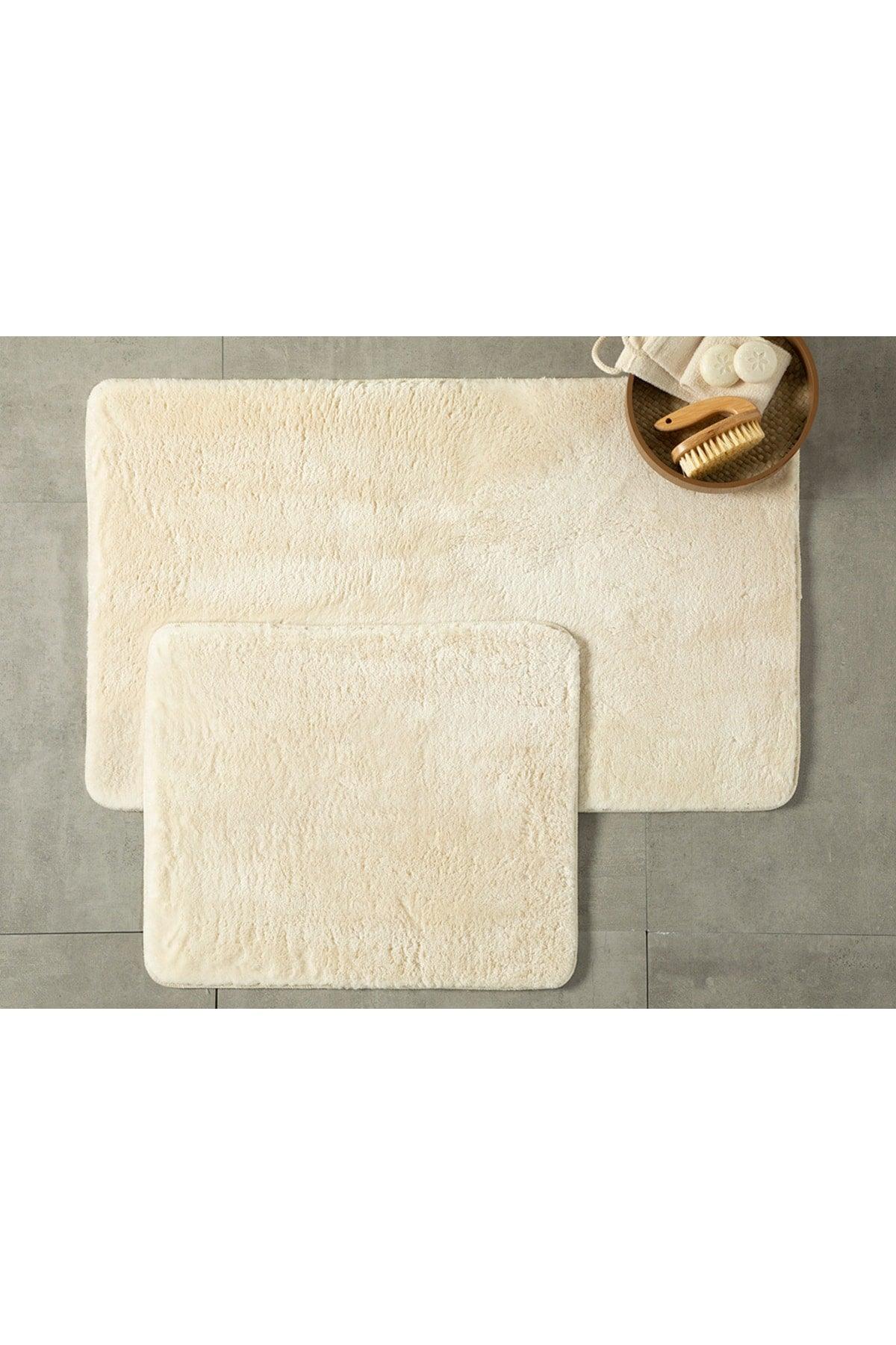 Poffy 2 Pcs Bath Mat Set 60x100 - 50x60 Cm Ecru - Swordslife