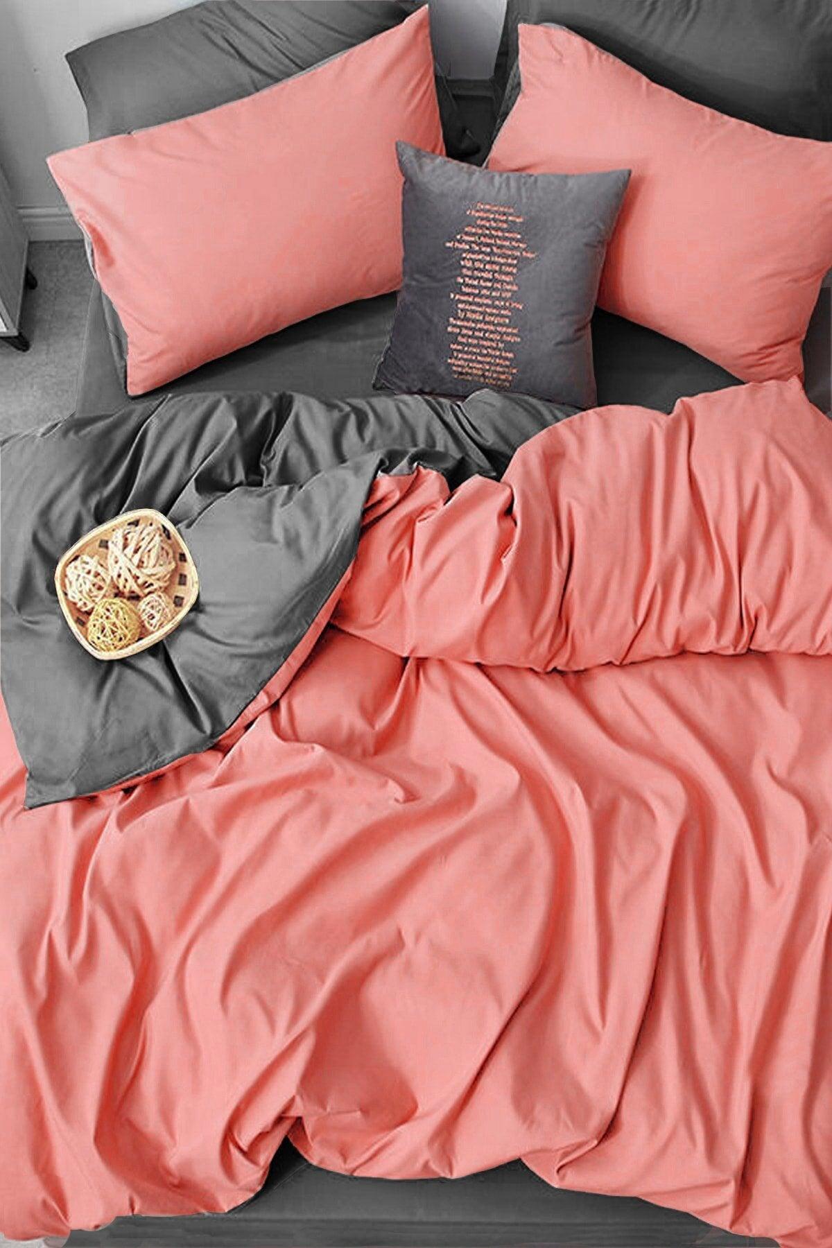 Elastic Linen Duvet Cover Set Double Salmon Gray - Swordslife