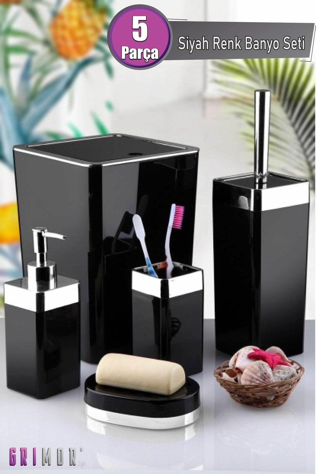 5 Piece Acrylic Metallized Coated Luxury Bathroom Set Black - Swordslife