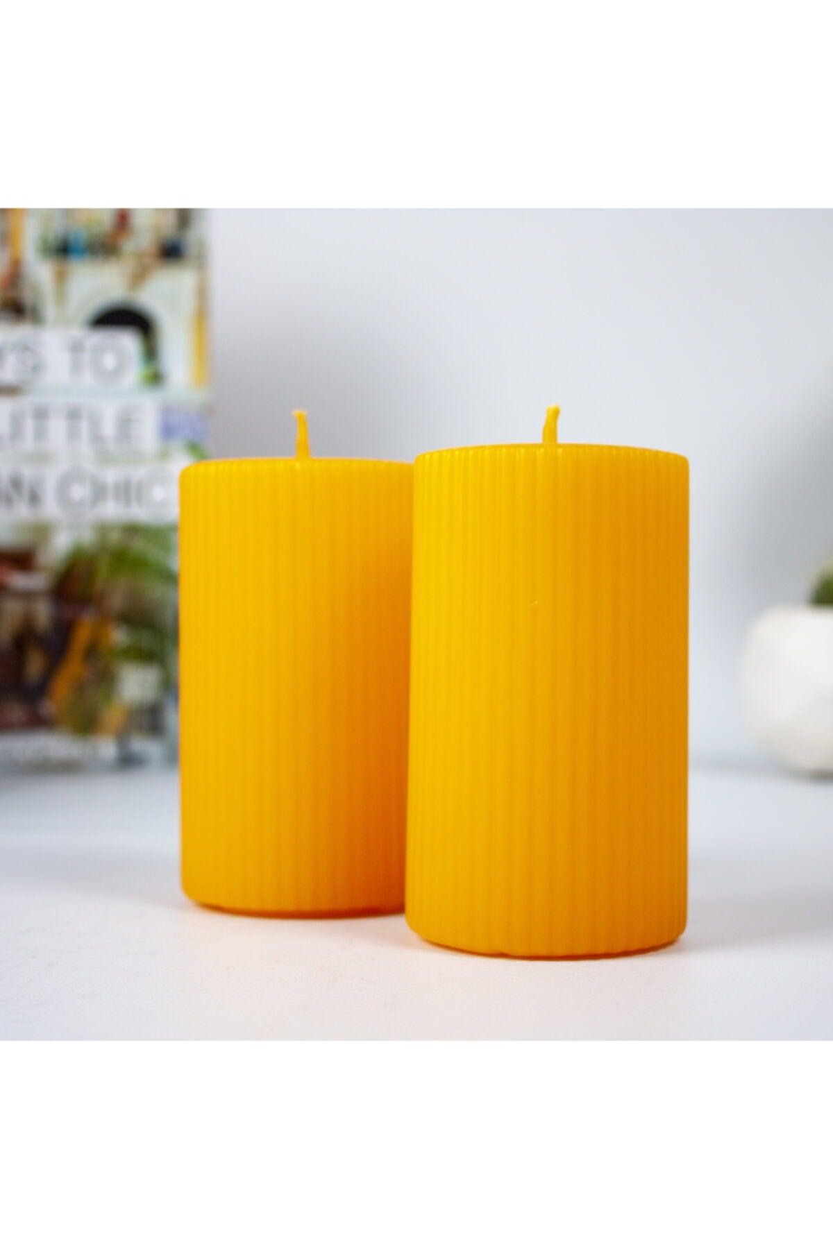 Corrugated Cylinder Set of 2 Candles 10 Cm Orange - Swordslife