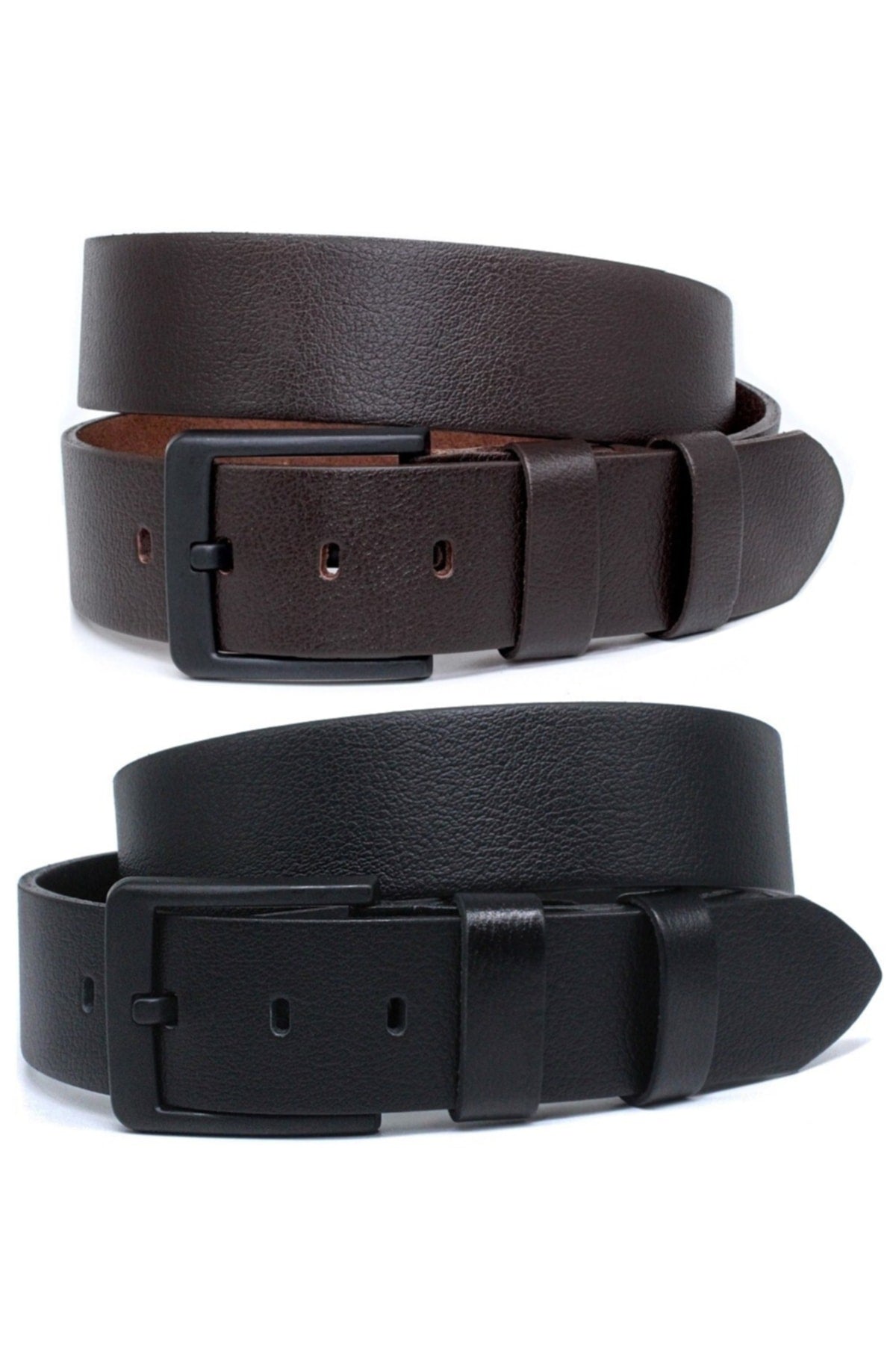 2-Pack Black - Brown Buffalo Leather Men's Denim Belt 4.5 Cm