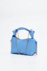 Blue Shk24 Soft Leather Knot Detailed Chain Strap Hand and Shoulder Bag L:14 E:22 W:8 cm