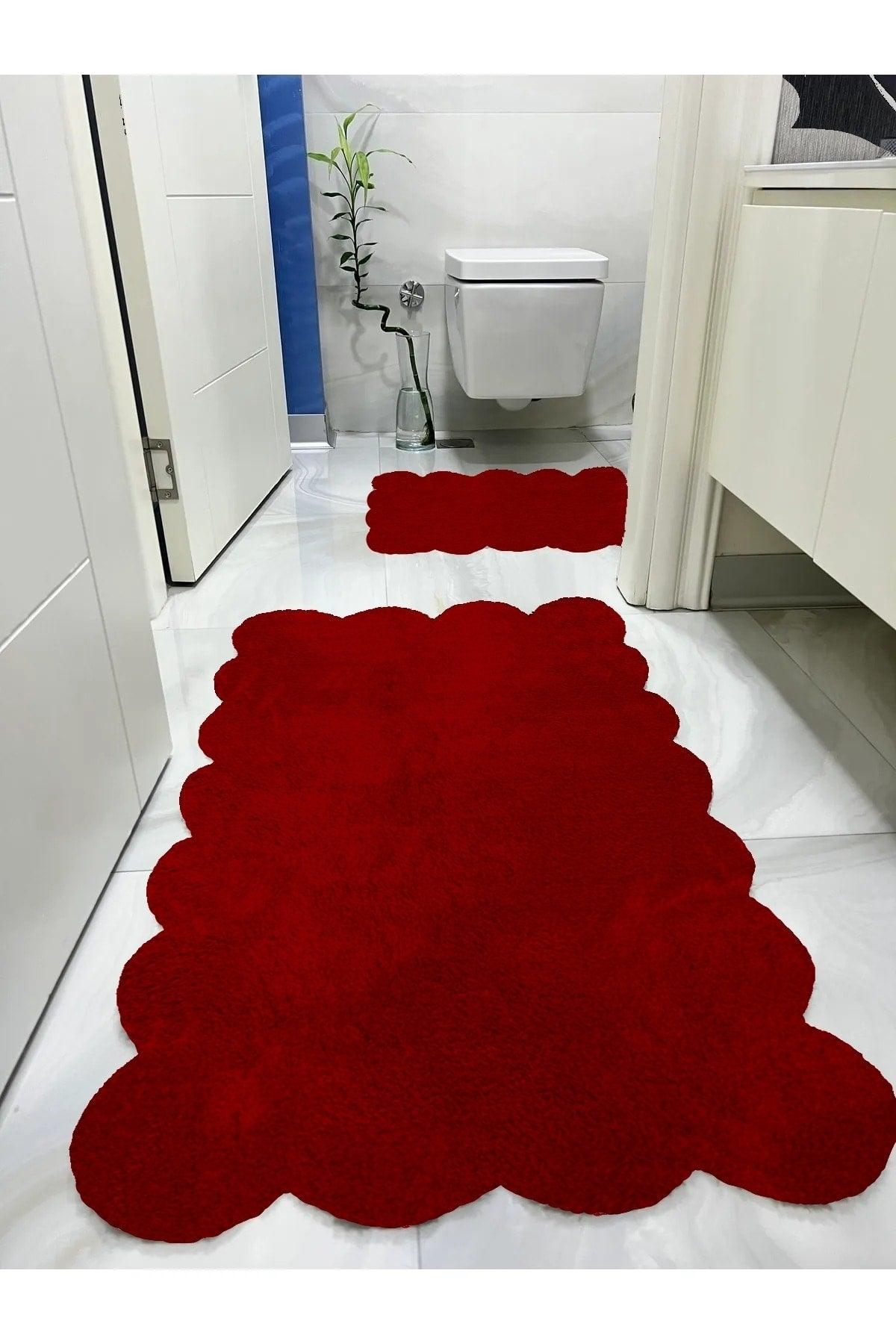 Laser Cut Double Bath Mat Red Claret Red Plush Carpet - Swordslife