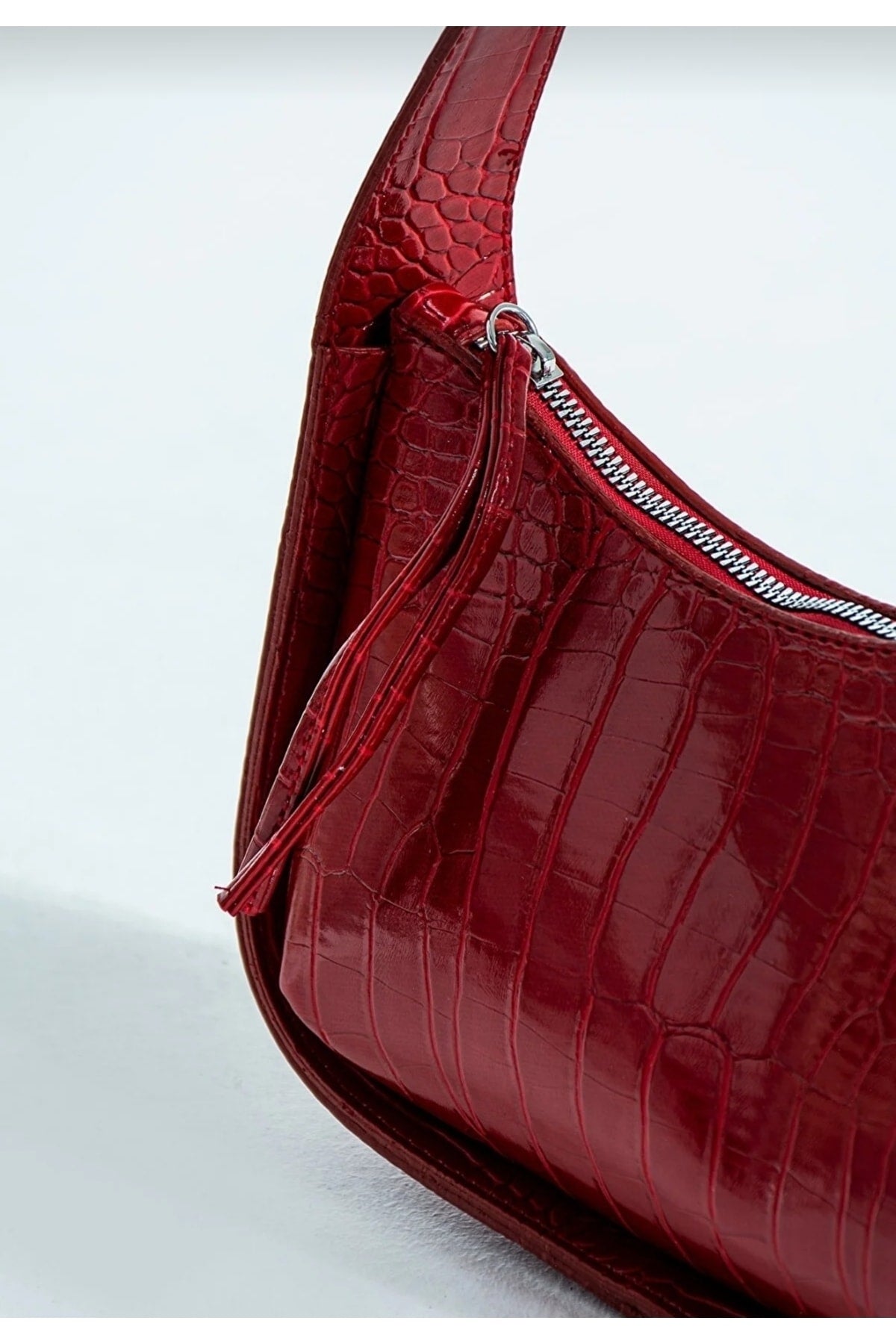 Red Women's Crocodile Baguette Bag