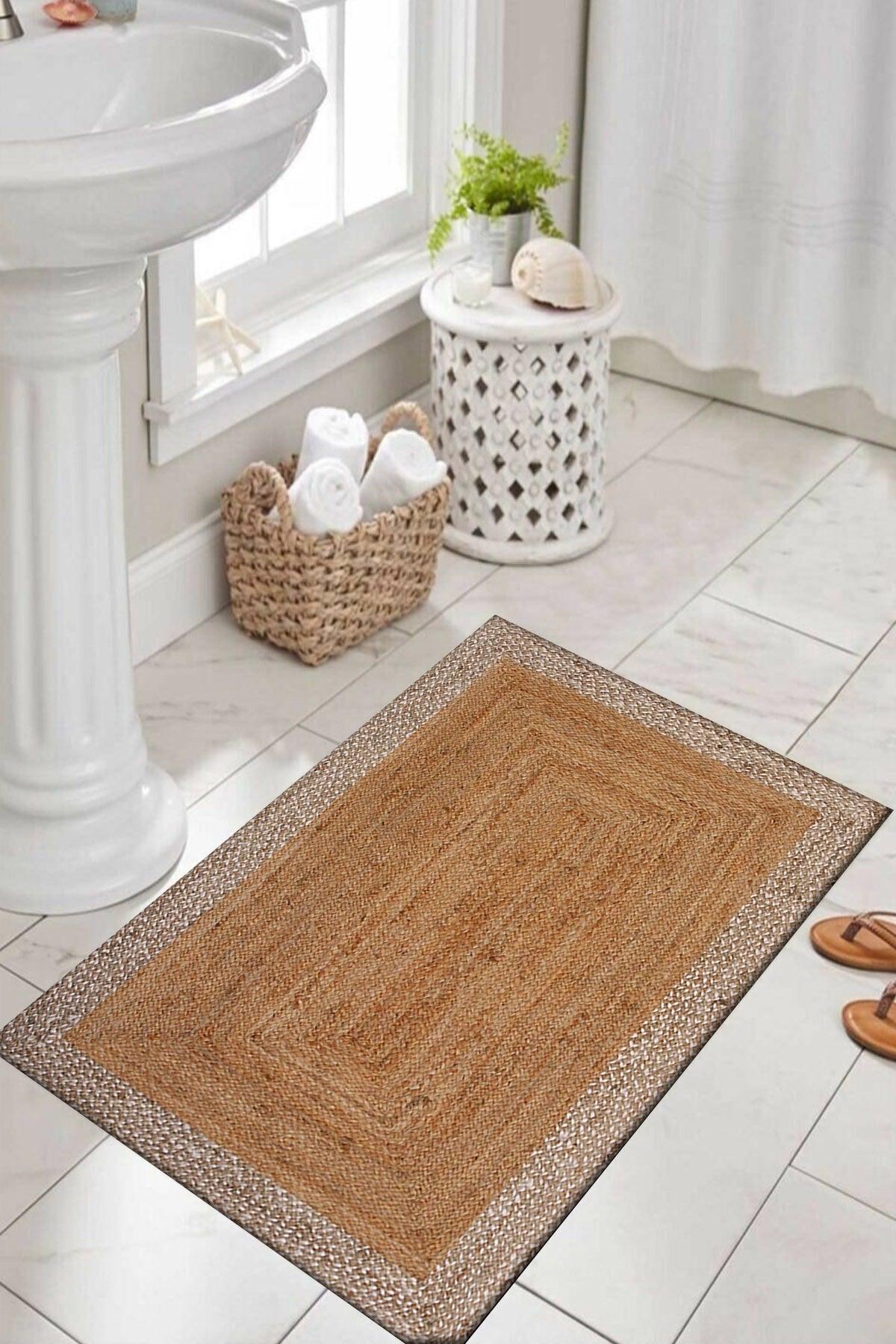 Brown Straw Look Pattern Washable Non-Slip Floor Bath Mat Dts-32 - Swordslife