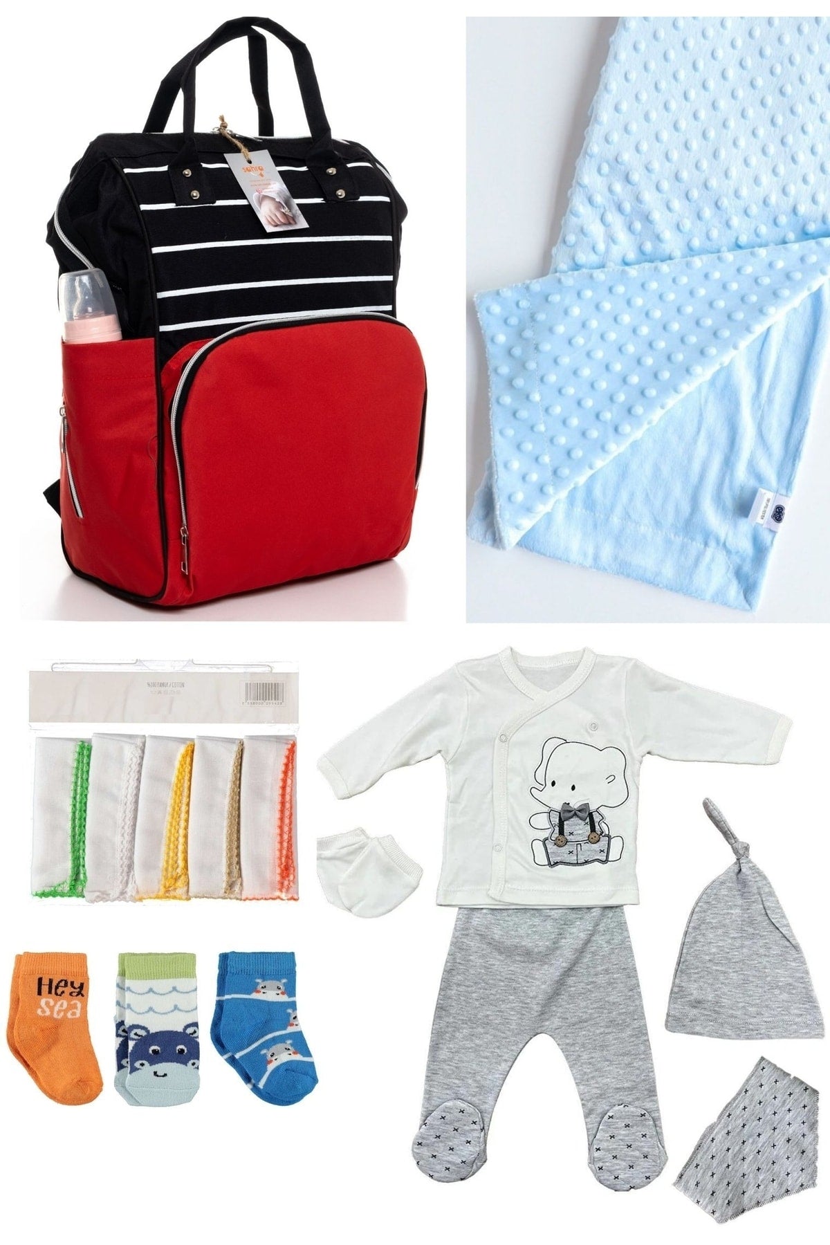 5 Piece Maternity Set (Baby Care Backpack, Hospital Exit, Chickpea Blanket, 10 Wipes and 3 Socks)