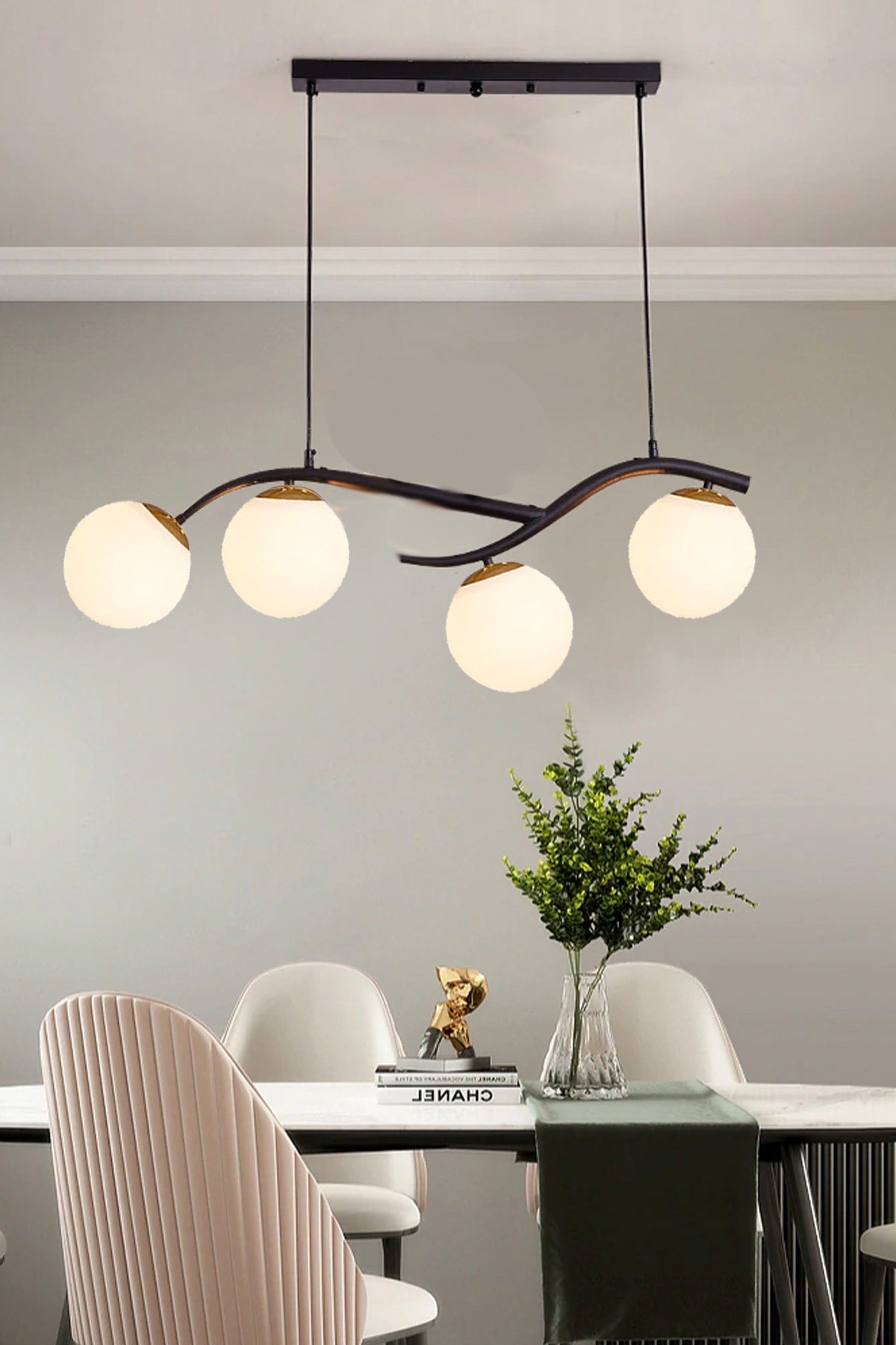 Labra Modern Architectural Design Black Case and White Glass Four Row Chandelier