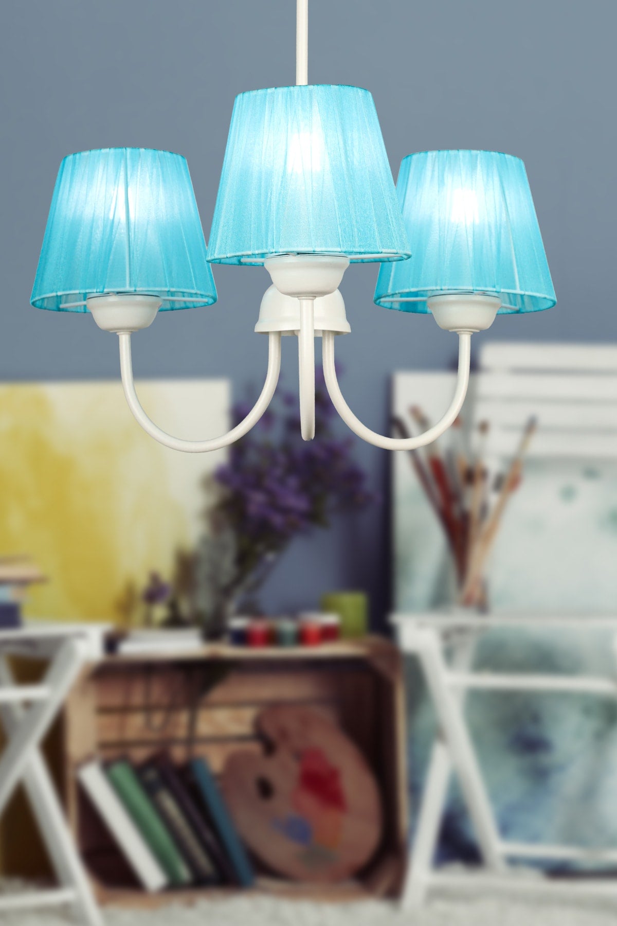Ova 3rd Chandelier White Turquoise Hat