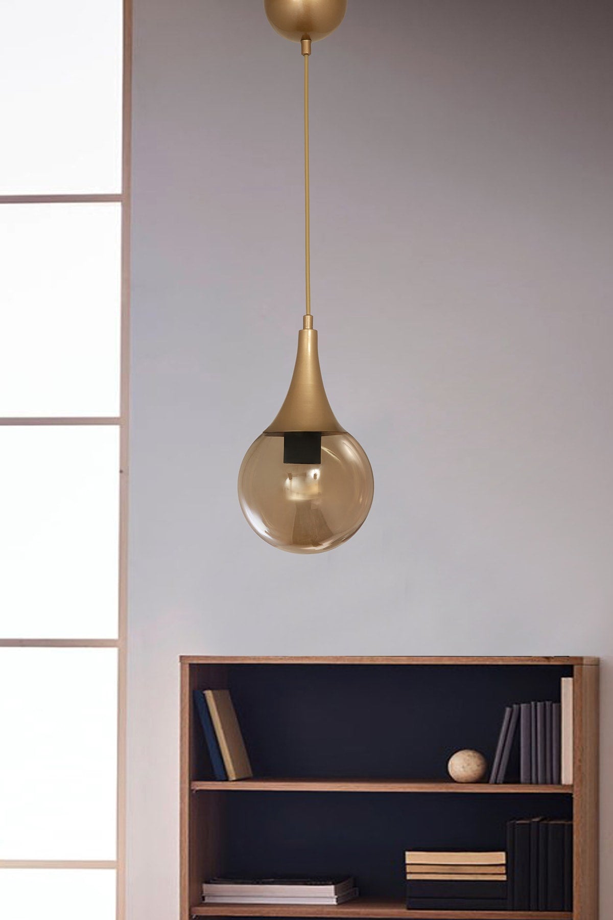 Single Drop Antiqued Round Honey Glass Pendant Lamp Chandelier