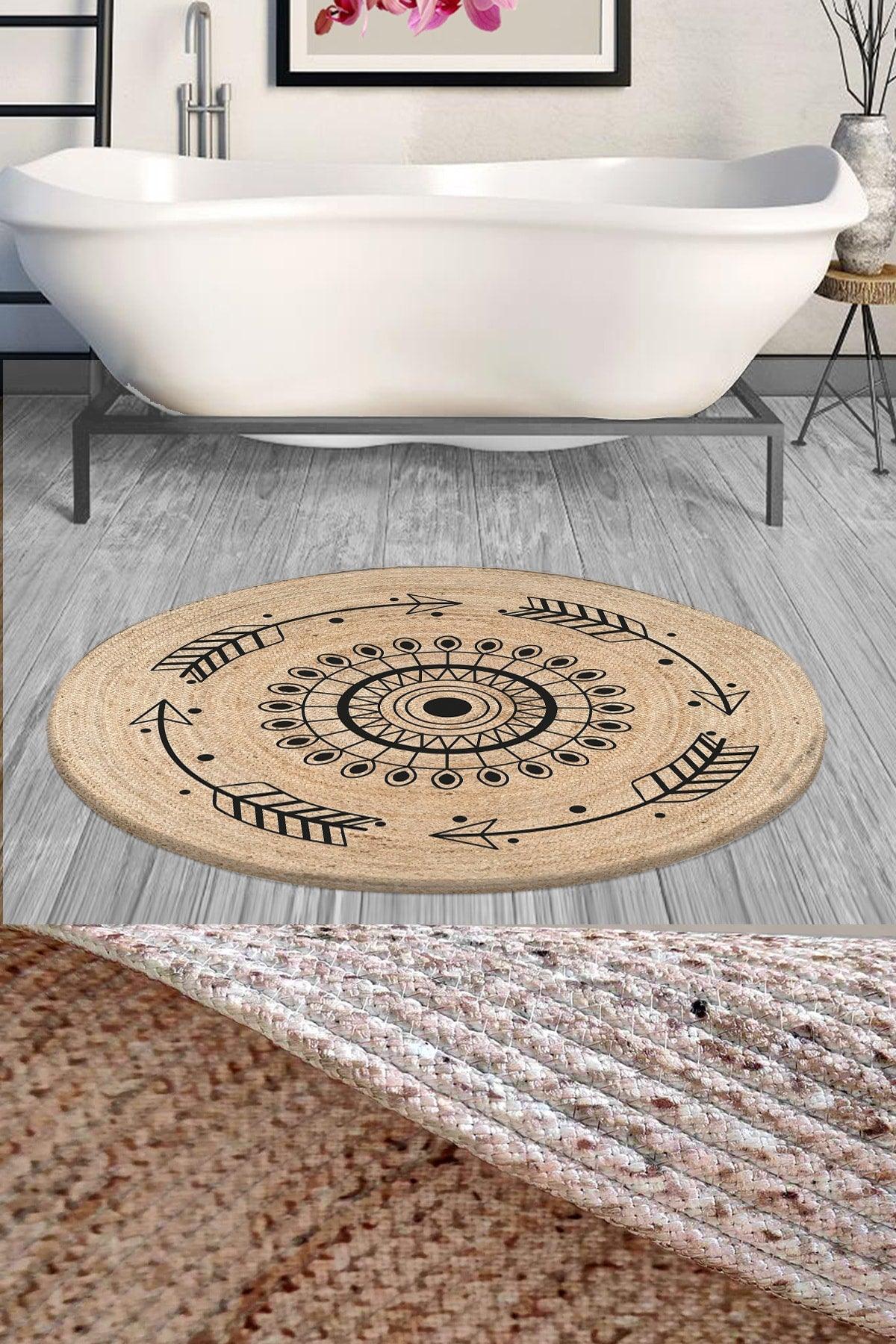 Else Decor Bohemian Patterned Rope Straw Jute Knit Round Shower Front Bath Mat 120x120cm - Swordslife