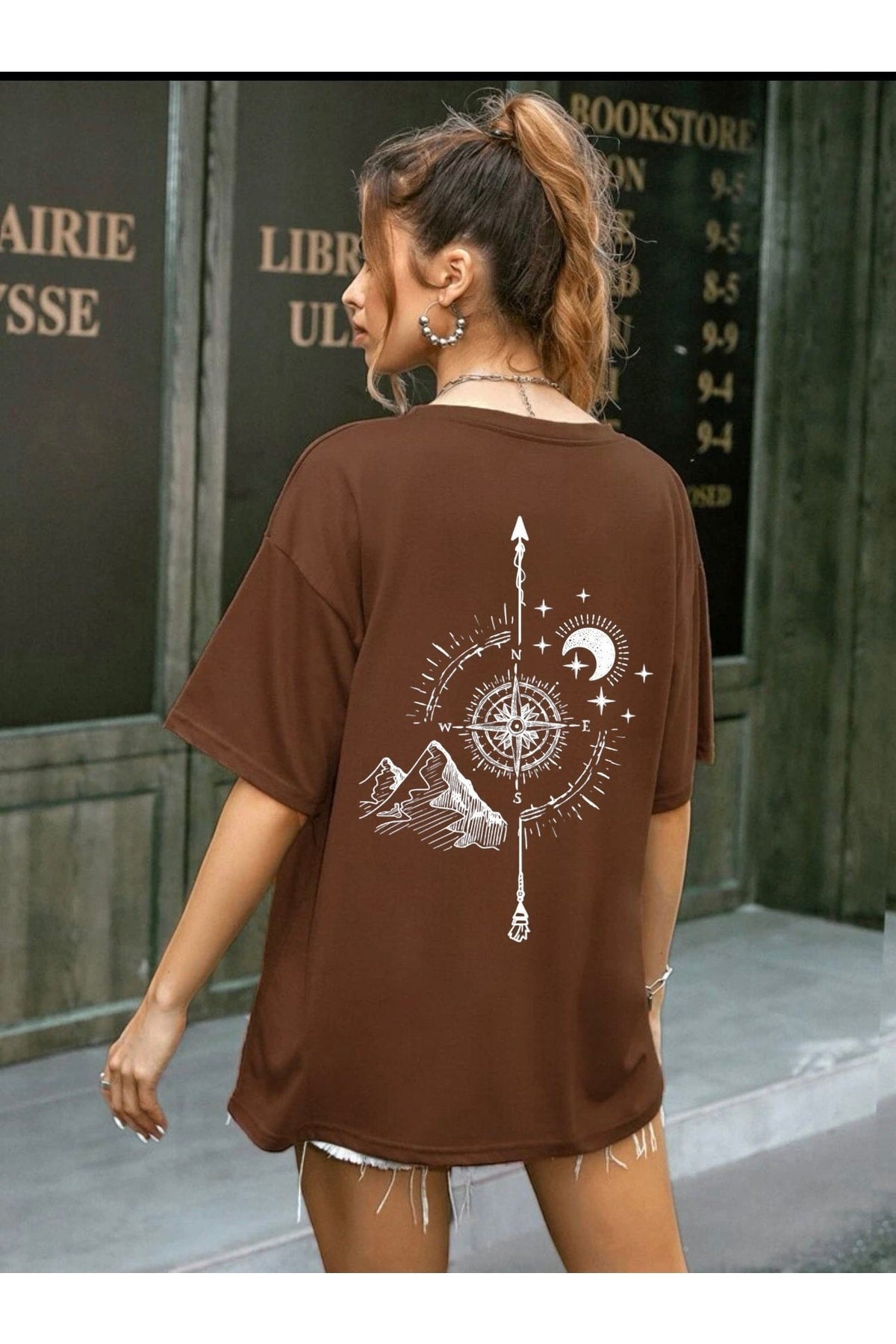 Compass Printed Oversize Unisex T-Shirt