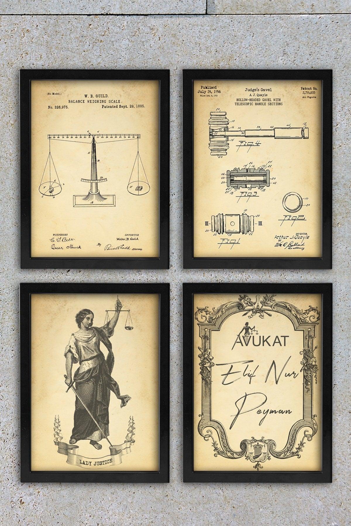 Special for Lawyers, Framed Patent Table Set of 4 / Framed Office Decor - Swordslife