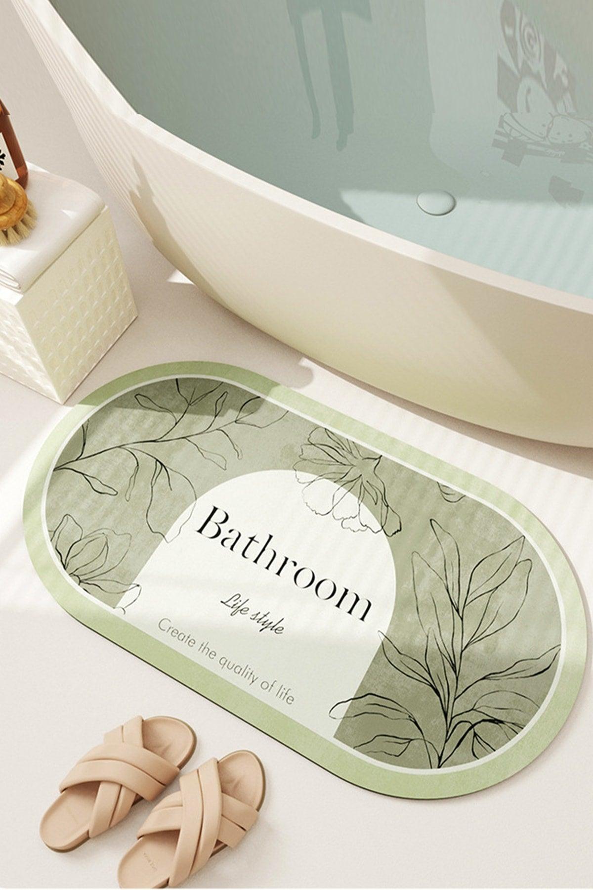 Digital Non-Slip Washable Bath Bathroom Leaf Bath Mat Bath Rug (60x100) D8049 Green - Swordslife