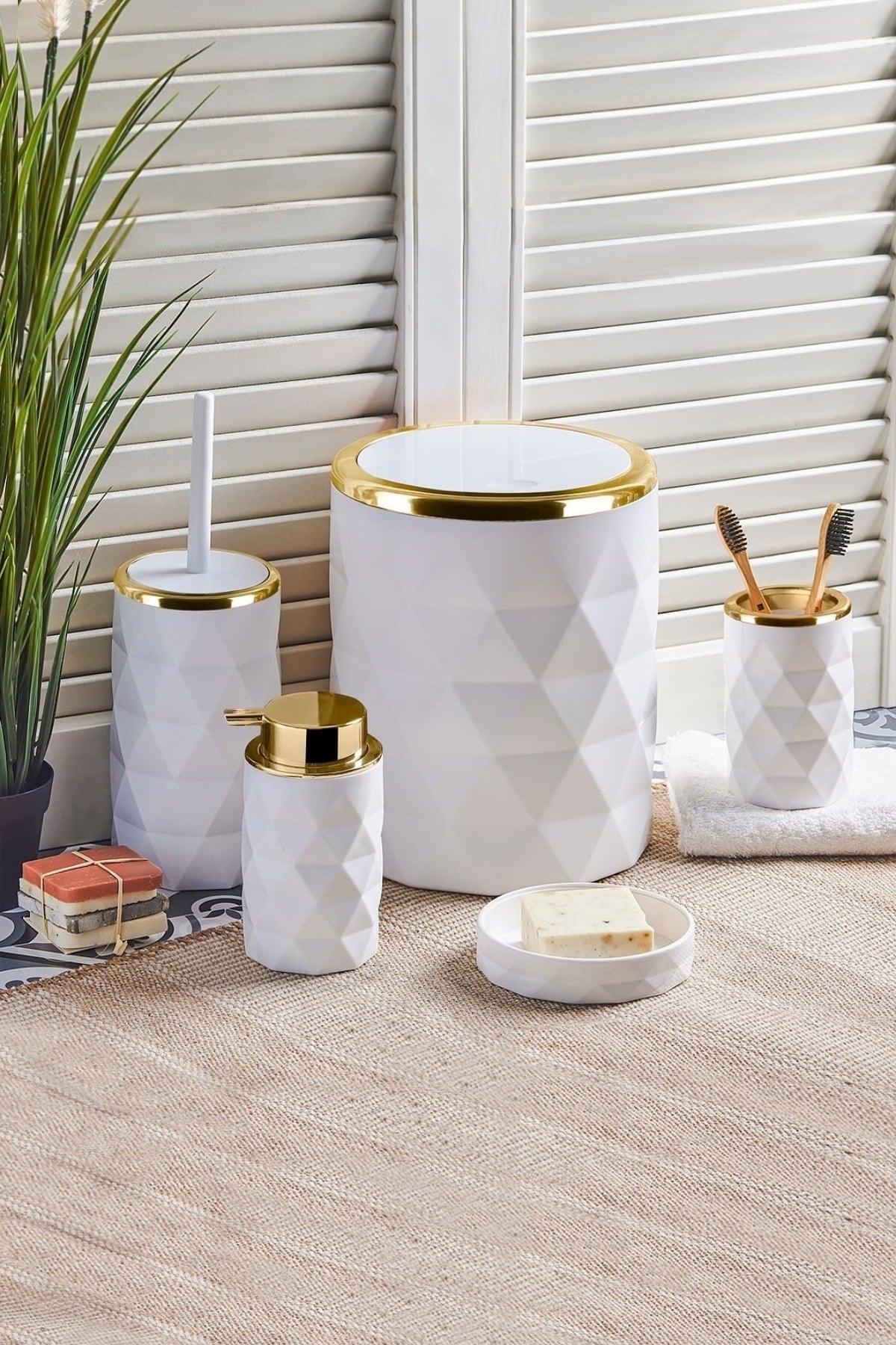 13222 Diamond 5 Piece Acrylic Plastic Bathroom Set White Gold - Swordslife