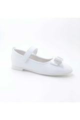 Girl's Stone Bow White Orthopedic Flats
