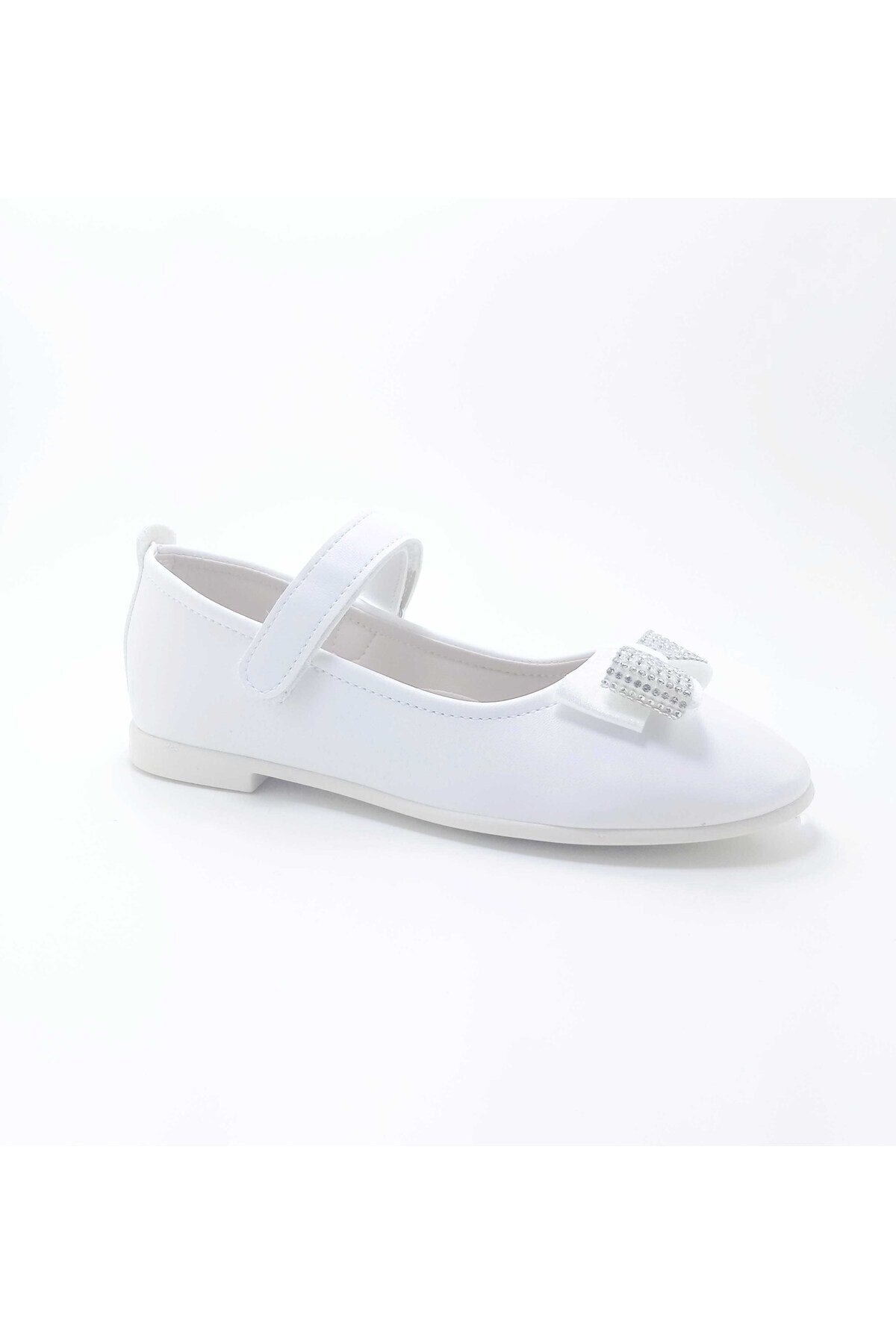 Girl's Stone Bow White Orthopedic Flats