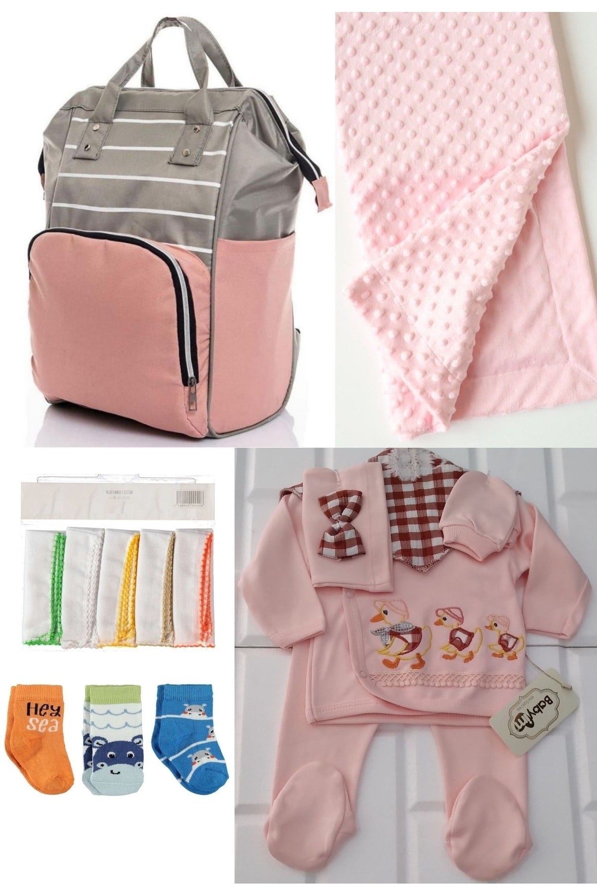 5 Piece Maternity Set (Baby Care Backpack, Hospital Exit, Chickpea Blanket, 10 Wipes and 3 Socks)