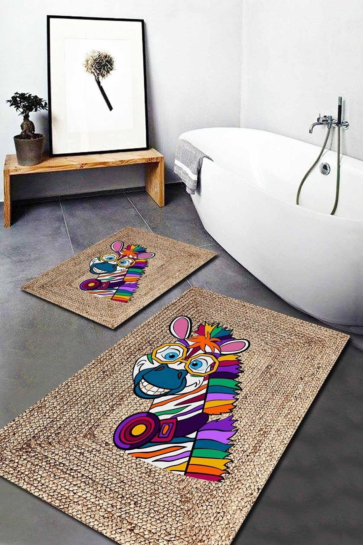 Colorful Zebra Patterned Jute 2-Piece Carpet Set (60x100/40x60) - Esta1266 - Swordslife