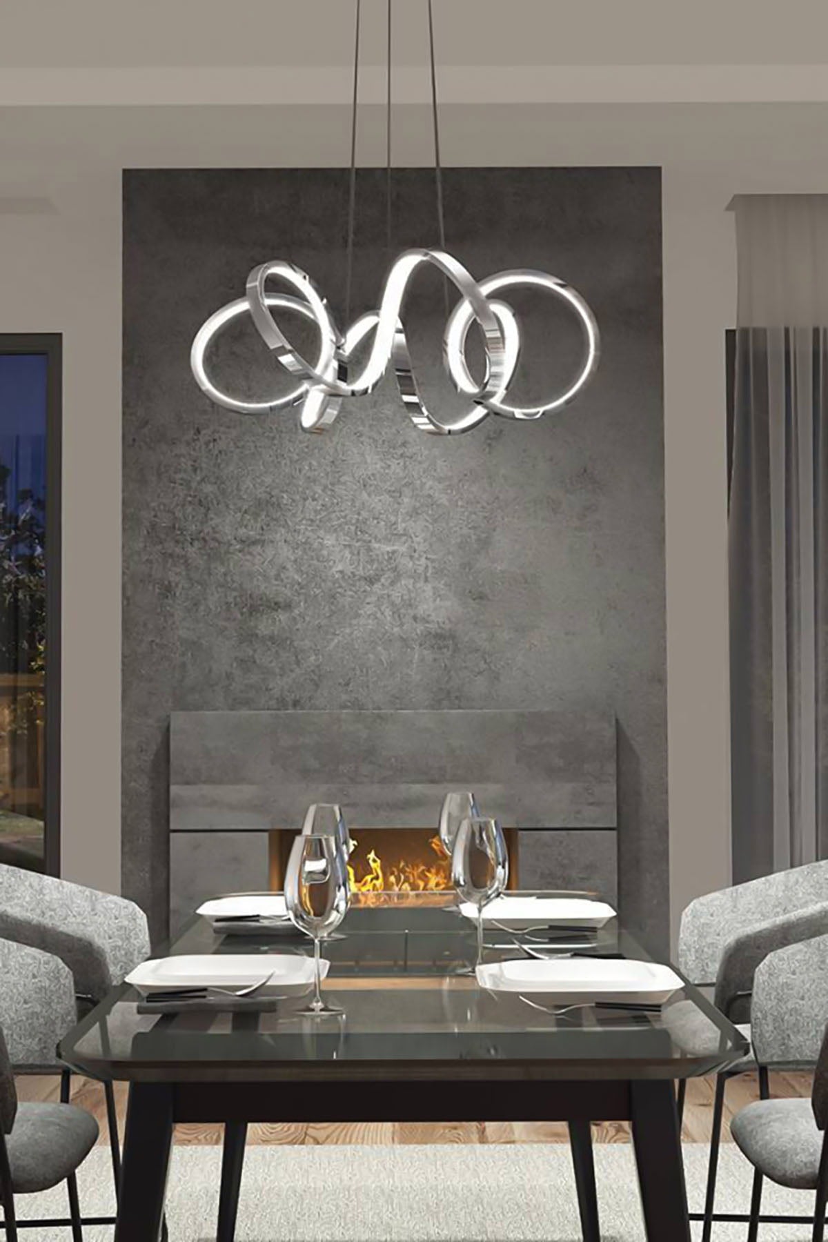 Minerva Chrome Modern Pendant Lamp LED Chandelier Living Room Kitchen Room LED Chandelier