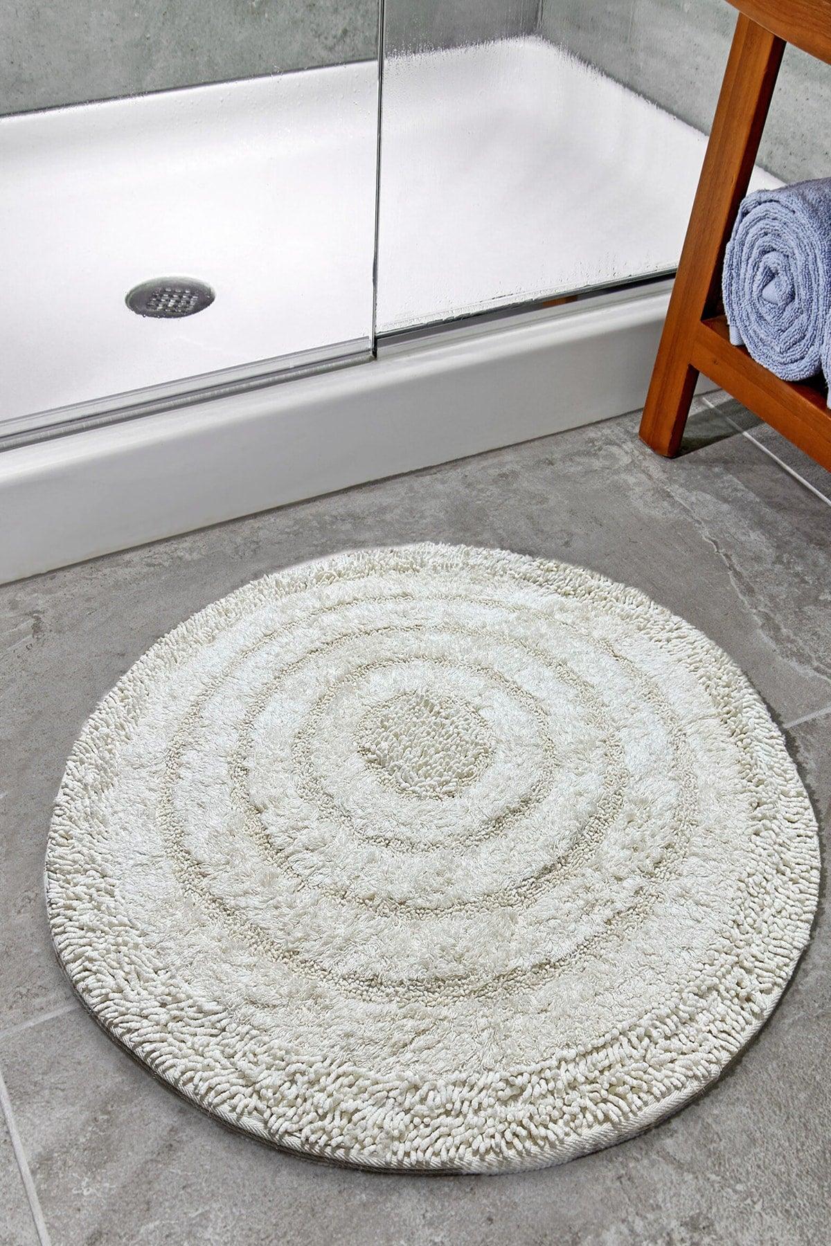 Macoroni Ecru 100x100 Cm Bathroom Carpet, Mat 100% Natural Cotton Cotton - Swordslife
