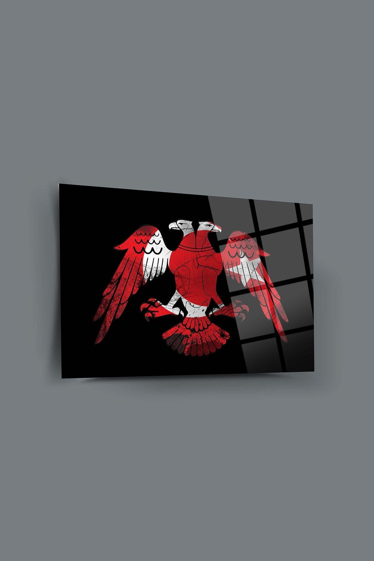 Eagle Turkish Flag 2 Glass Painting-Seljuk Eagle-Flag Painting-Double-Headed Eagle - Swordslife