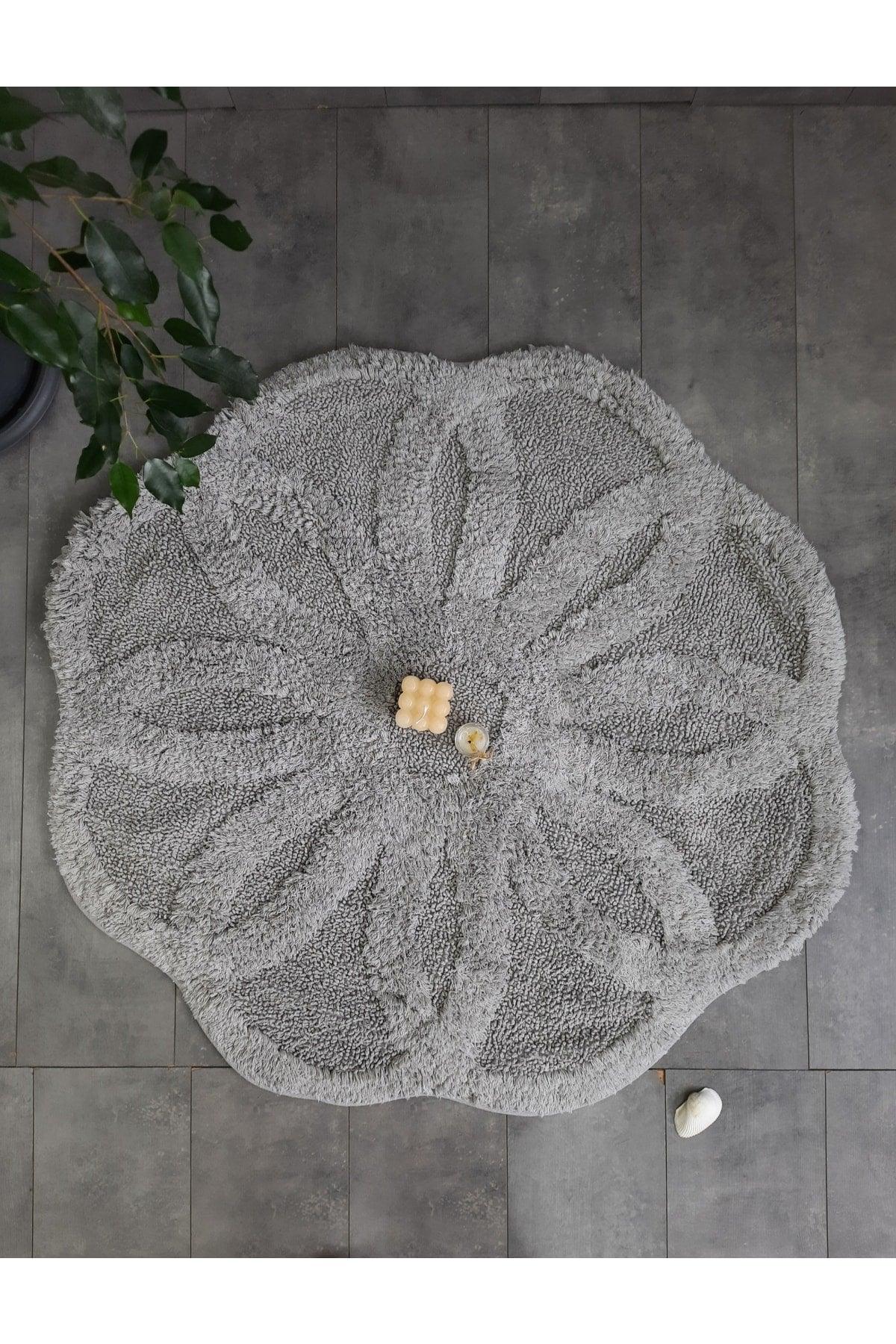 Daisy Gray Natural Cotton Bath Mat 100x100 Cm One Piece Tufting Woven Mat - Swordslife