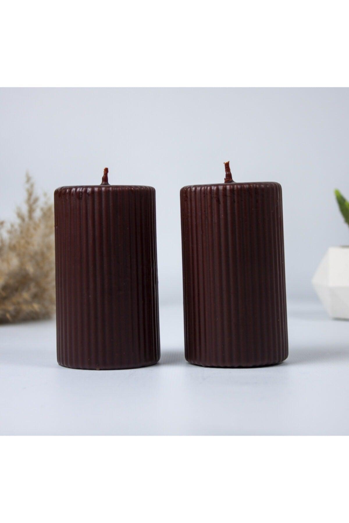 Corrugated Cylinder Set of 2 Candles 10 Cm Brown - Swordslife